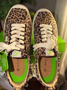 Cariuma Leopard Print Canvas Sneakers in Brown and Cream